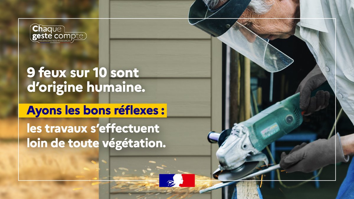 #ChaqueGesteCompte | 🔥
Ayons les bons réflexes pour prévenir les départs de feux.

🚧 Réaliser ses travaux loin de la végétation et prévoir un extincteur à portée de main.
➡ urlz.fr/iJWH

#tarnetgaronne #feux <a href="/sdis82/">SDIS 82</a>