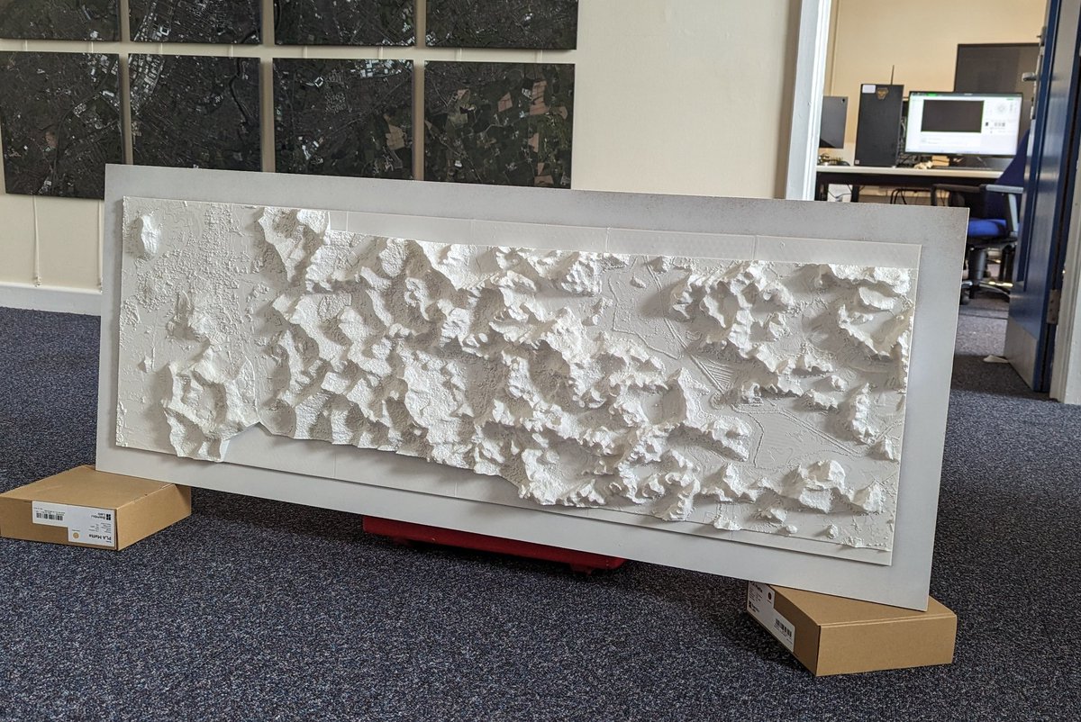 GeoConor's tweet photo. Proof of concept fun today in @QUBGeography #GISLab. Projection #mapping to 3d topographic print. Holocene sea level high stand Trang An #Vietnam. Idea is to project #GIS/RS data sets/imagery to physical model allowing current past &amp; future environments to be visualised.  🌍😎😁 https://t.co/x3RHlfCd7N