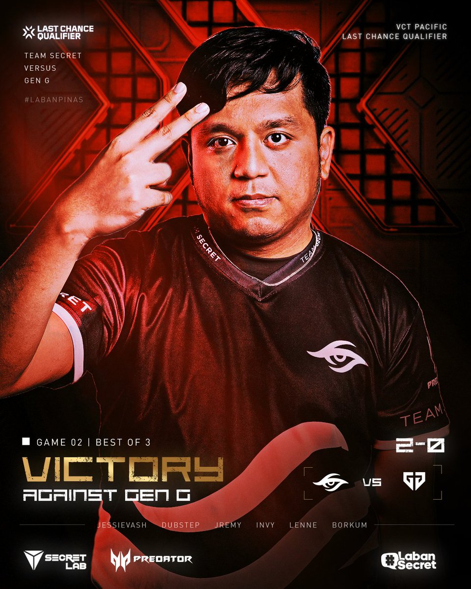 teamsecret's tweet photo. ADOBO GANG ON TOP 🇵🇭

ONTO THE NEXT ONE.

#LabanSecret #ItLiesWithin https://t.co/l31P2QfTgN