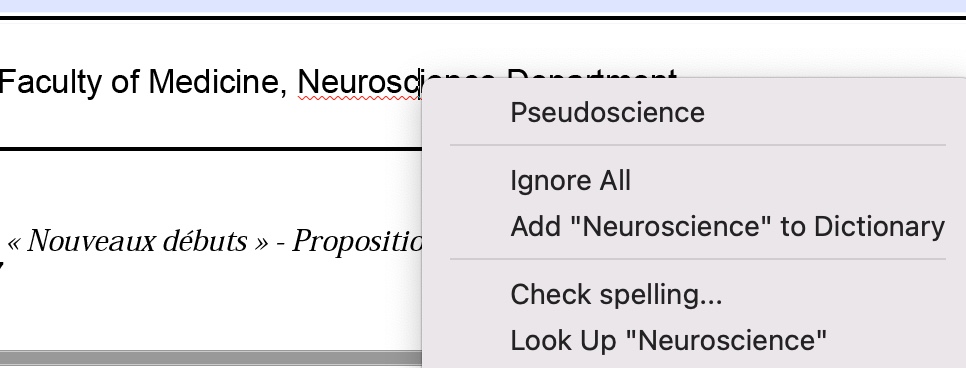 ArayAlab's tweet image. It is a sad day for science when @Adobe  spell check strongly suggests Pseudoscience in place of Neuroscience.