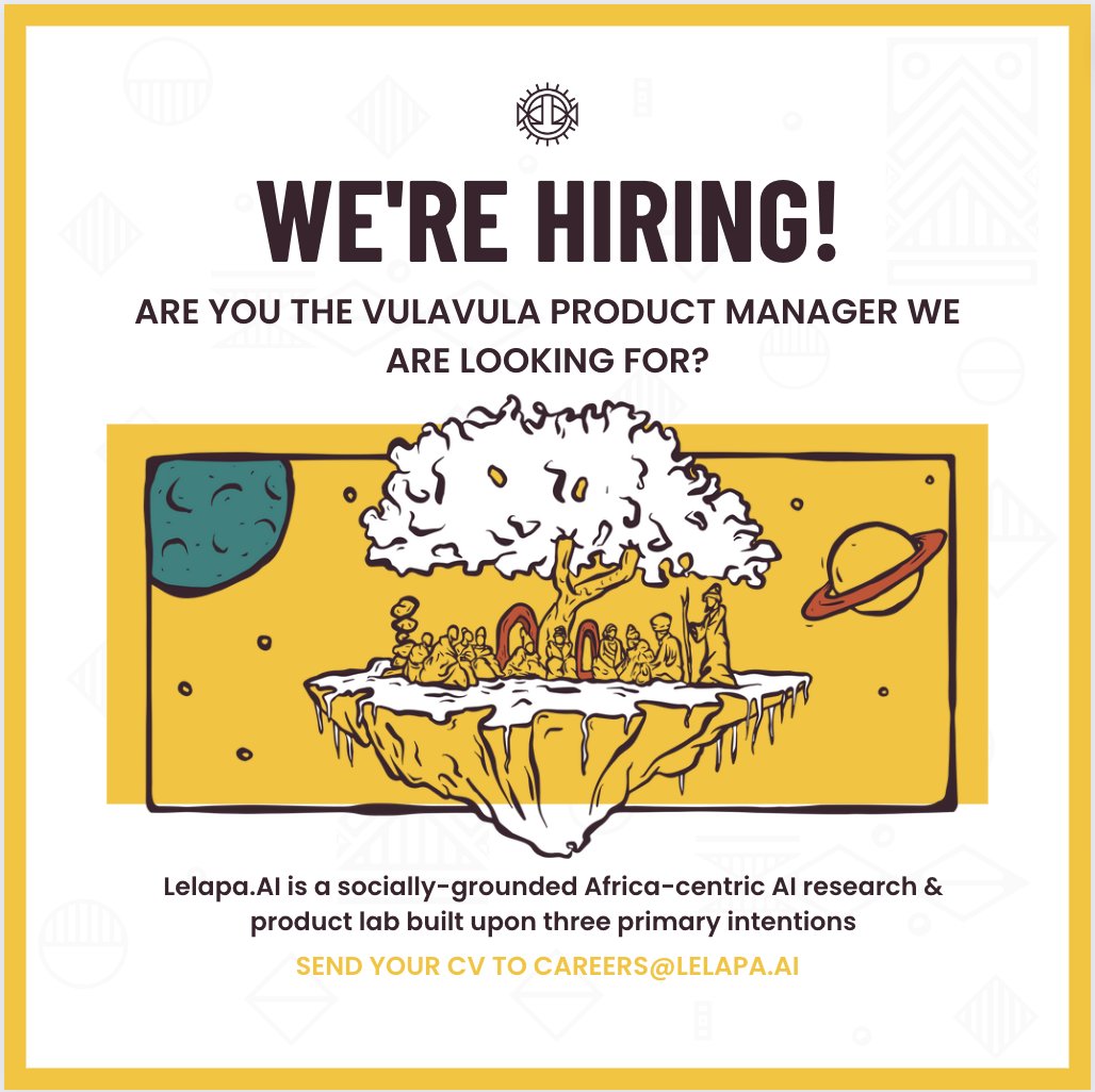 LelapaAI's tweet photo. We're looking for a 🌟product manager🌟 to join our team 🤩

If building Africa-centric AI products is something you're passionate about, perhaps this role is for you!

Send your CV to the email below 👇🏾👇🏾👇🏾

#africaisrising #ai #tech https://t.co/22TmSL81n5