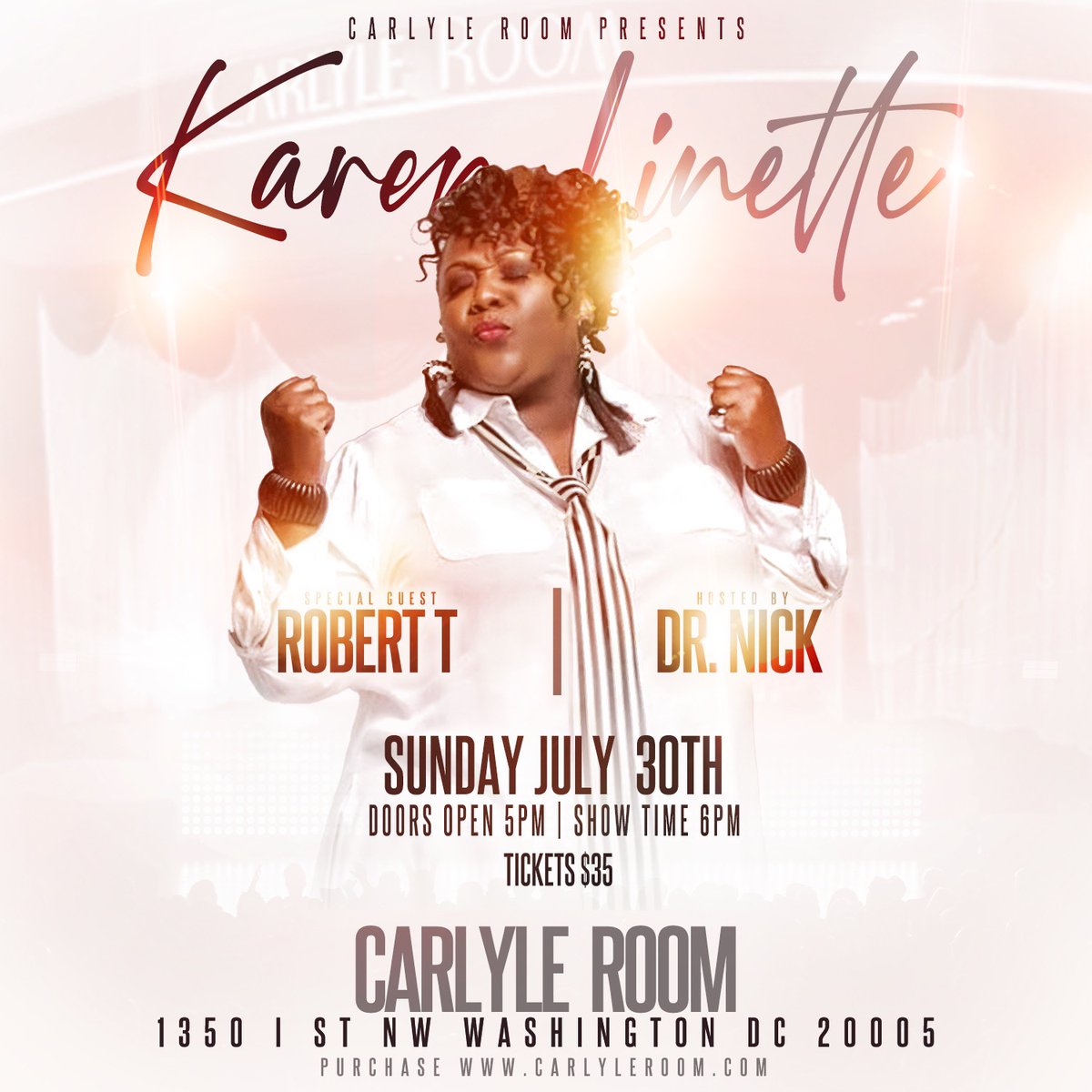 OfficialLinette's tweet photo. #OnDaMic The Karen Linette Experience. GET YOUR TICKETS!! 
https://t.co/Fjy178az4d 
https://t.co/WWXF9s1H3c
#karenlinette #karenlinetteexperience #liveshow #rnb #hiphop #soulmusic #show #performance #concert #datenight #dinneranddrinks #thingstodoindc #washingtondc #carlyleroomdc https://t.co/p4Bd23TqsM