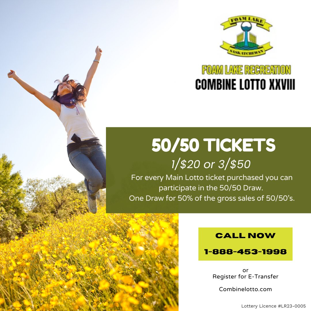 foamlakelotto's tweet photo. Looking for an extra shot at winning big? Don't forget to grab your Foam Lake Combine Lotto 50/50 tickets! 
Call 1-888-453-1998 or visit https://t.co/fJ3novh3F3  🍀💵

#foamlake #foamlakesk #foamlakecombinelotto #combinelotto #saskatchewan #saskatchewanlottery #supportlocal https://t.co/j9LXUr5xWK