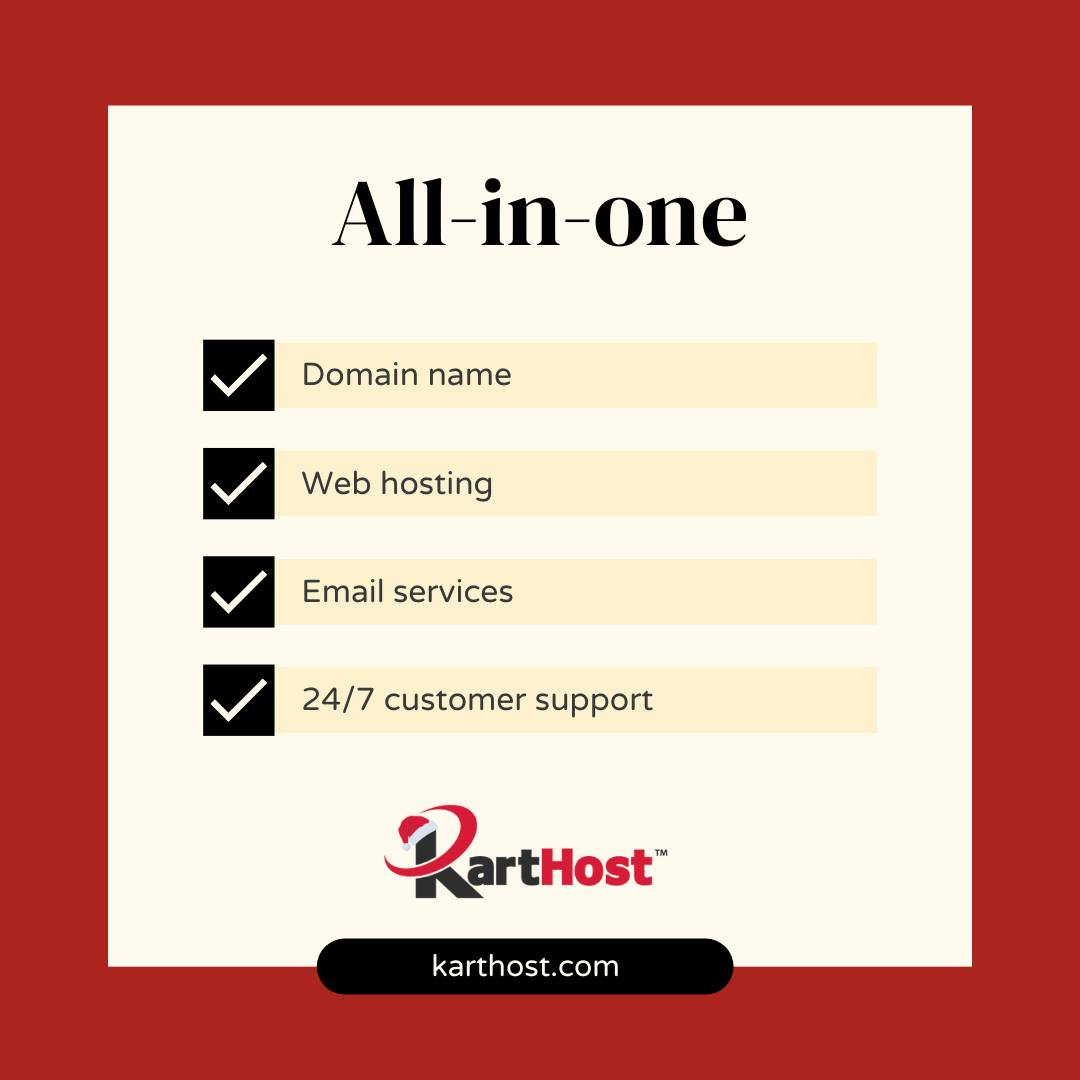 When you choose Karthost, you get an all-in-one deal!

- Domain name
- Web hosting
- Email services
- 24/7 customer support
&amp; so much more!

We are the expertise and security you need. That is what separates us from the rest. Contact us today!
📞832-220-0040