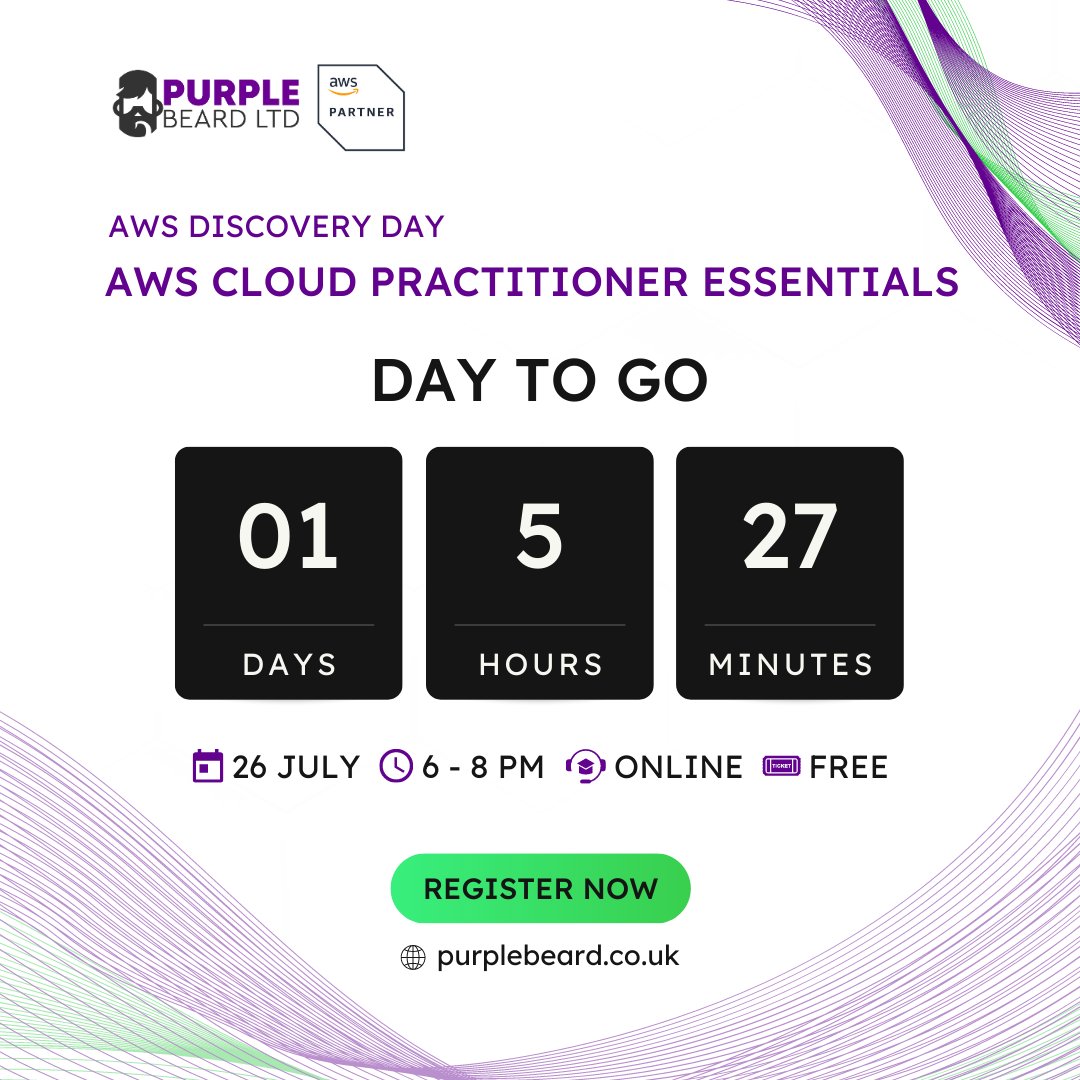 We can't wait to see you tomorrow at our AWS Discovery Day! Join us as we explore key cloud areas, including security, data strategy, machine learning (ML), and cloud migration. Haven't registered yet? Book now: bit.ly/3NCOpEZ #aws #CloudComputing #PurpleBeard