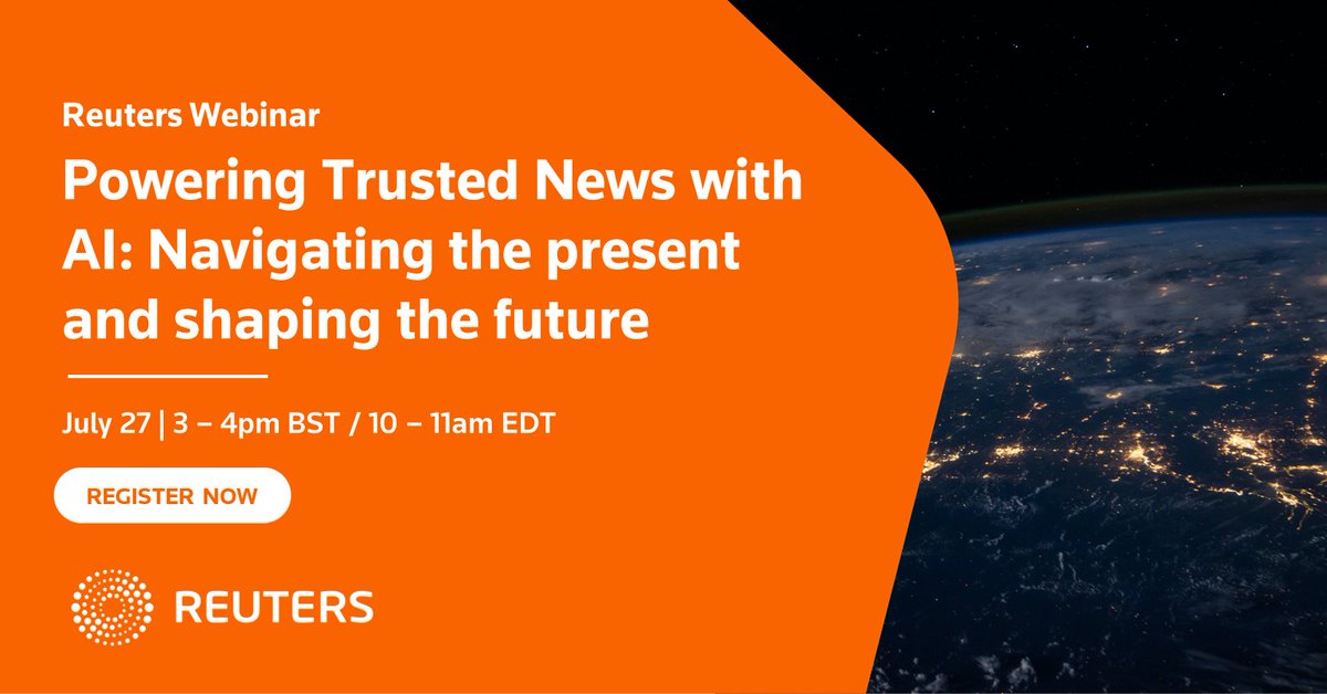 All sorts of discussions about #AI and #journalism going on here. Come and join me and some of my excellent @reuters colleagues to hear recent developments here and how we're thinking about things on July 27th at 3pm London time. Register here: events.reutersevents.com/poweringtruste…