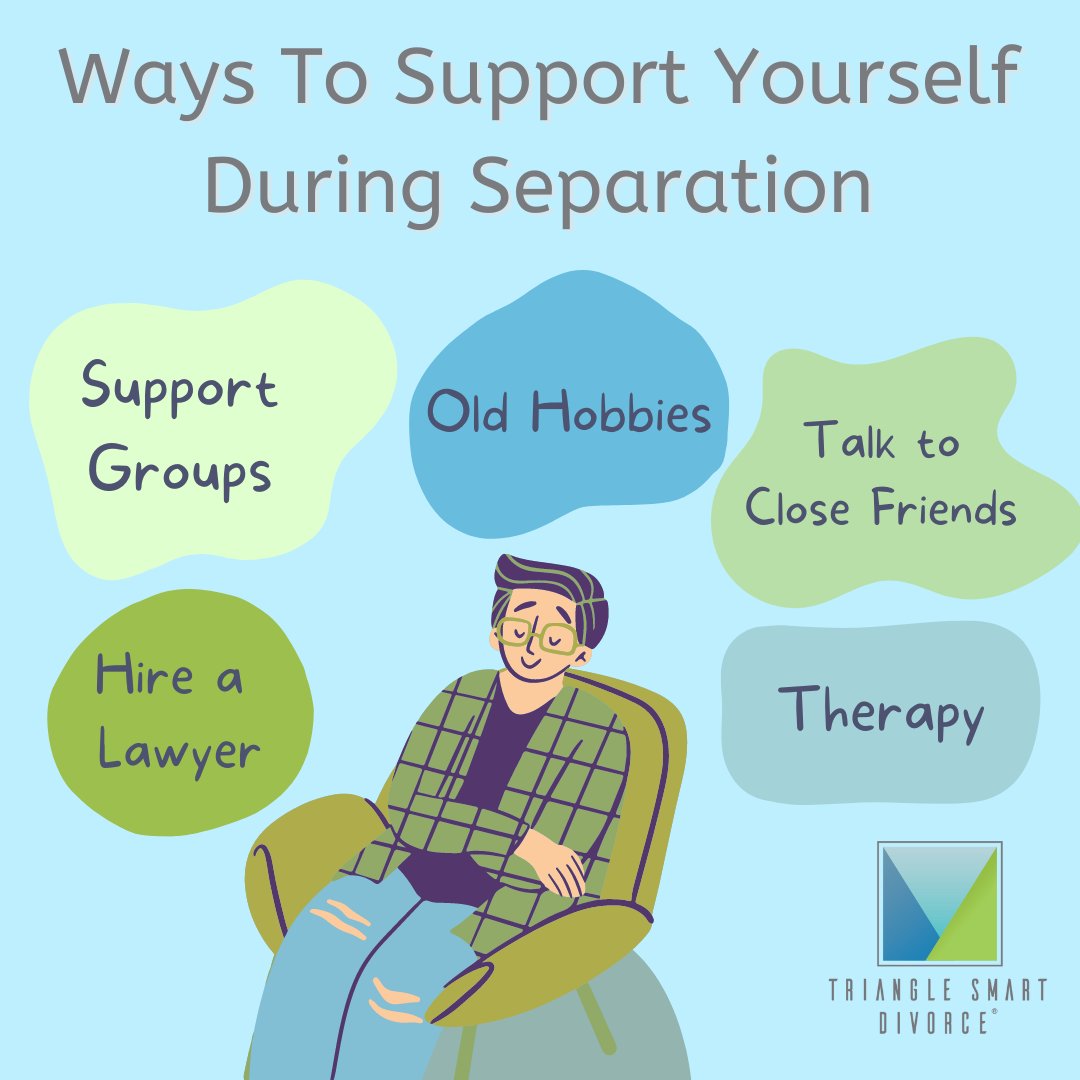 TriSmartDivorce's tweet photo. The year of separation can be a challenging time for many reasons. It's important to take care of yourself! 

Here are a few ways to support yourself during your separation! 
#trianglesmartdivorce #divorceadvice #nclawyer https://t.co/LgAIU9tMs0