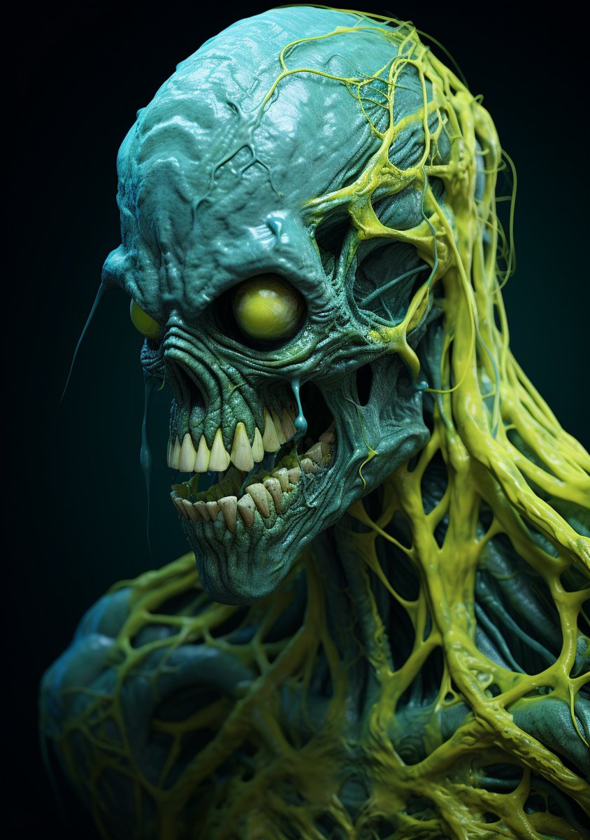Discover a supernatural world where tangled nests of radioactive filaments create the most intriguing expressions. A dark, yet captivating, creature awaits. #Midjourney #AIArtworks #ZBrushsculpting #SupernaturalCreatures. 
👉 #Prompt in Alt.