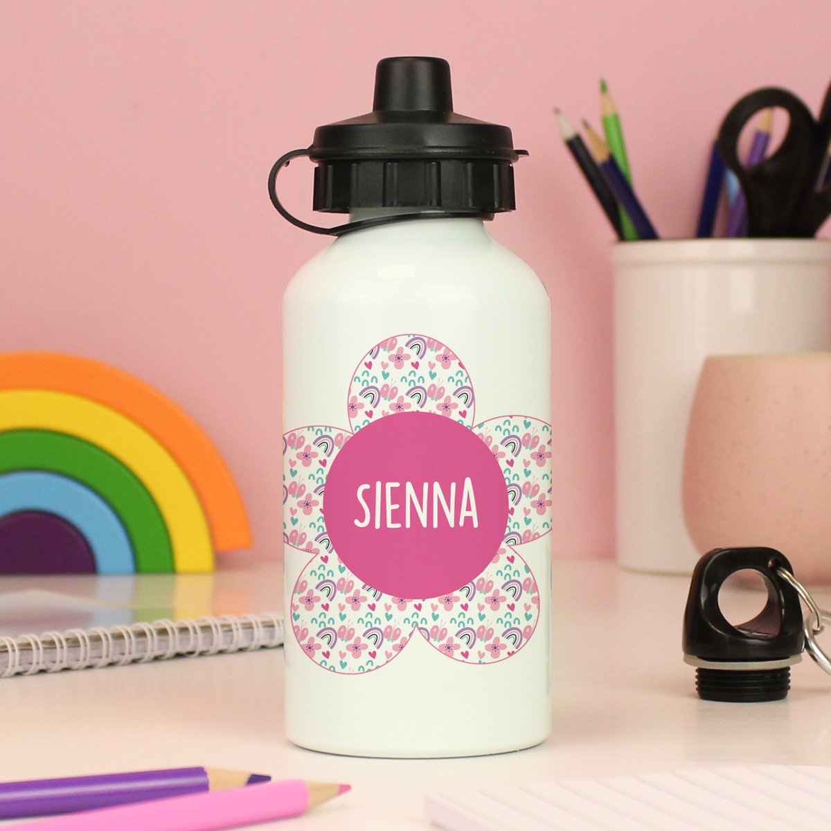 The perfect size for little hands, this kid's water bottle is made from strong but light weight aluminium & BPA free plastic for the top. Can be personalised with any name lilyblueuk.co.uk/childrens-gift…

#waterbottle #drinksbottle #lessplastic #forkids #personalised