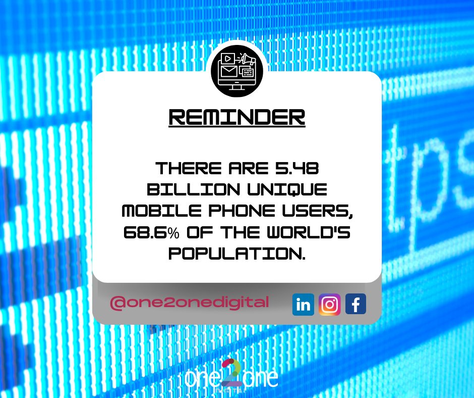 Did you know that there are 5.48 billion unique mobile phone users worldwide, accounting for a staggering 68.6% of the global population?

Optimise your website is optimised for phones and tablets today! 

one2onedigital.co.uk