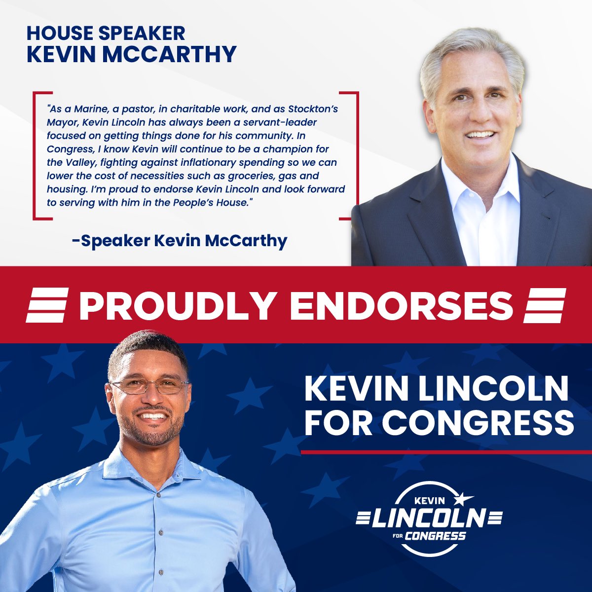🚨BREAKING: House Speaker @kevinomccarthy is on #TeamLincoln! I am incredibly grateful for the Speaker’s support of my candidacy for Congress. I look forward to working together to address the needs of our residents in the Valley who are counting on us to be bold and deliver on…