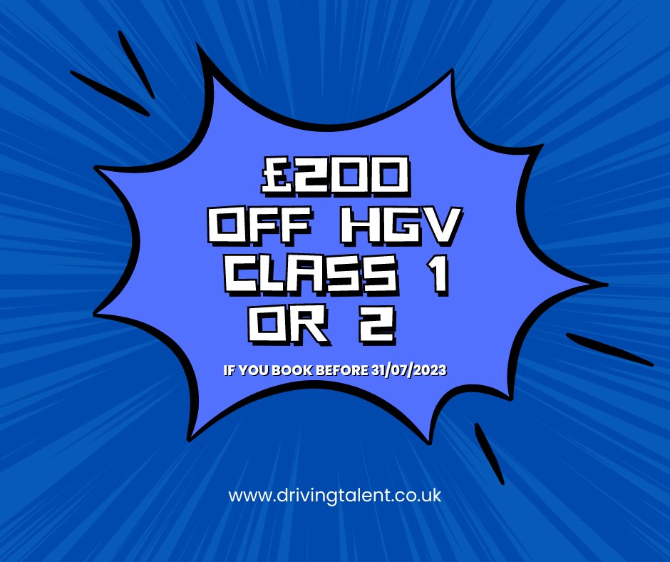 With cost of living reaching its peak, we can understand HGV courses can be quite pricey, so we've decided to lower our prices.

Book your HGV Class 1 or Class 2 with Driving Talent before 31/07/2023 and save yourself a whopping £200.

#HGVTraining #SALE #Driving #Class1 #Class2