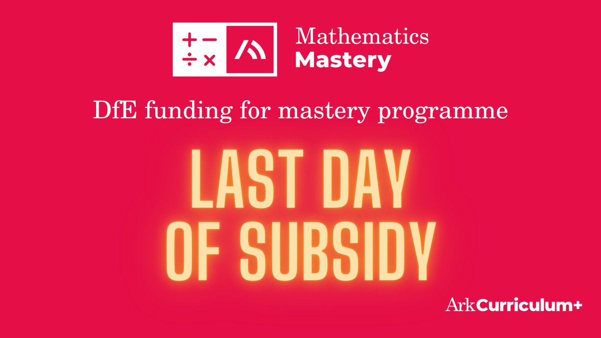 Last 24 hours!

Final call to join our proven teacher development and curriculum programme for primary maths this September.

Don't miss the added bonus of an 80% subsidy from the DfE.

Talk to our maths experts: ow.ly/pgXu50P8hyZ

#mathschat #mathsmastery #pupilprogress