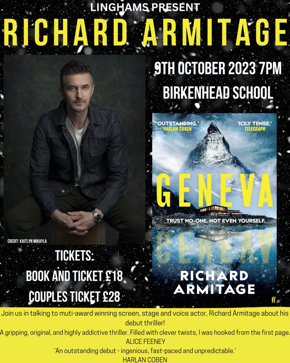 We are absolutely delighted to announce that we will be hosting the magnificent @RCArmitage to chat about his debut novel, Geneva! Catch us on the 9th October 7PM at @BirkenheadSchl Tickets: linghams.co.uk/event/richard-…