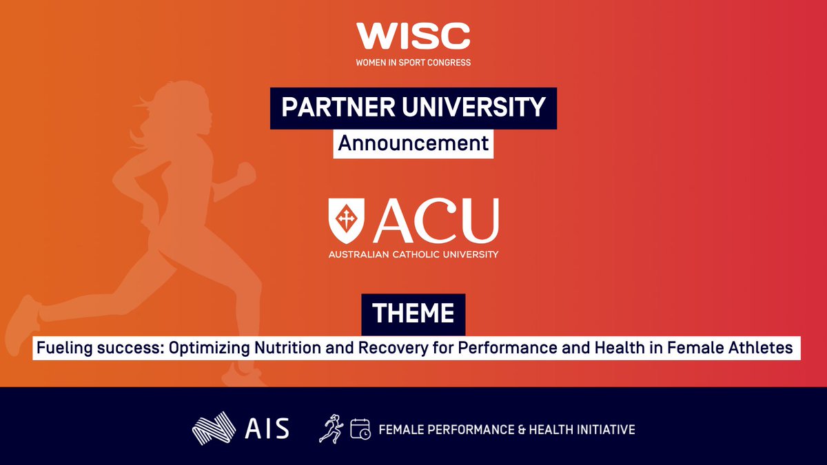 Women In Sport Congress 2024 (@wiscongress) on Twitter photo 📣 We are excited to share that <a href="/ACUmedia/">Australian Catholic University</a> will be a #WISC2024 research partner!
We welcome everybody interested to prepare their abstracts 👉 'Fuelling Success: Optimising Nutrition & Recovery for Performance & Health in Female Athletes'.
🤝 <a href="/theAIS/">Australian Institute of Sport</a>
🏠 womeninsportcongress.com 📣 We are excited to share that <a href="/ACUmedia/">Australian Catholic University</a> will be a #WISC2024 research partner!
We welcome everybody interested to prepare their abstracts 👉 'Fuelling Success: Optimising Nutrition & Recovery for Performance & Health in Female Athletes'.
🤝 <a href="/theAIS/">Australian Institute of Sport</a>
🏠 womeninsportcongress.com
