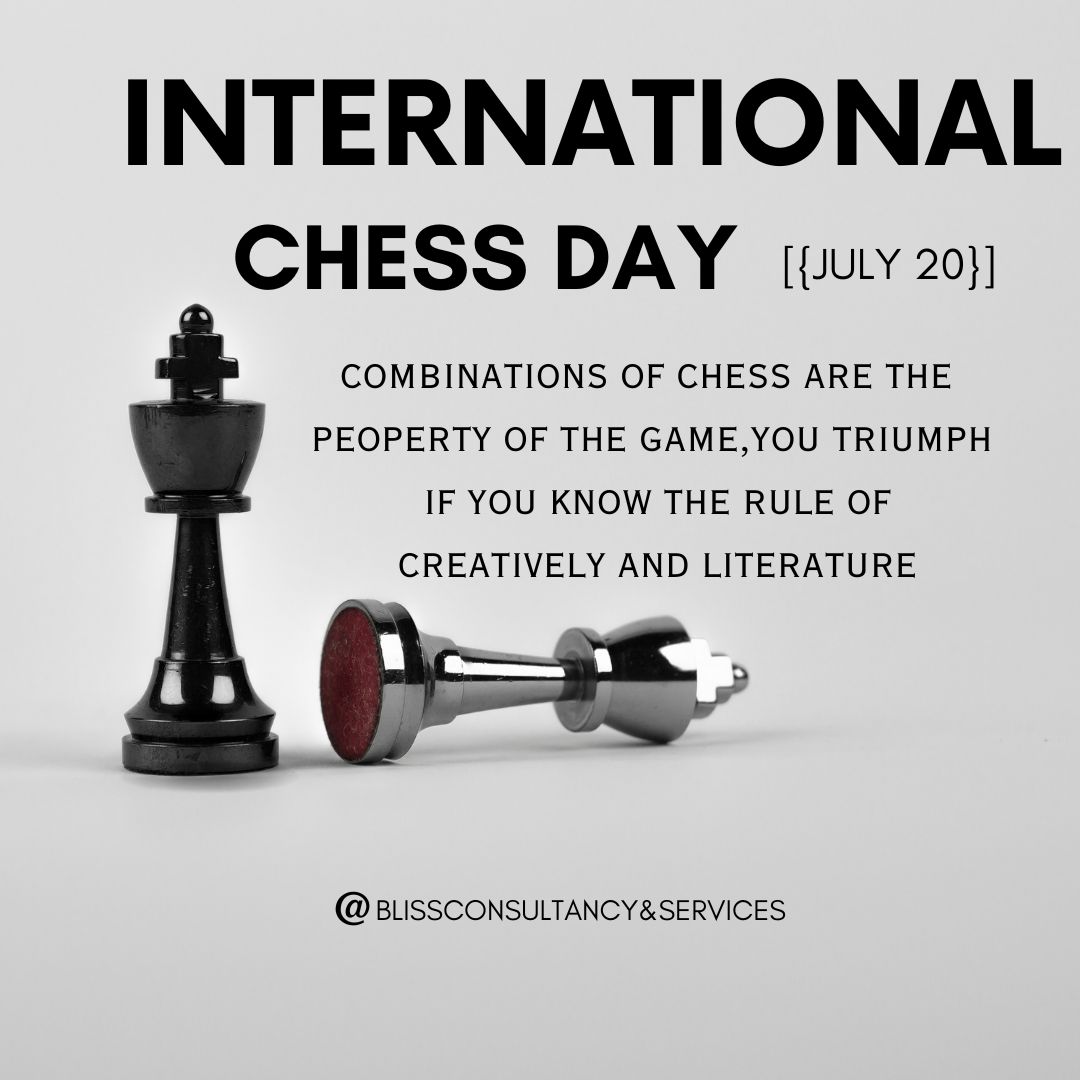 International Chess Day is celebrated annually on 20 July, the day the International Chess Federation (FIDE) was founded, in 1924.

@BLISSCONSULTANCYSERVICES

#art #chessgames #chesstime #chessplayers #playchess #game #gameofchess #chesspieces #boardgames #chessquotes