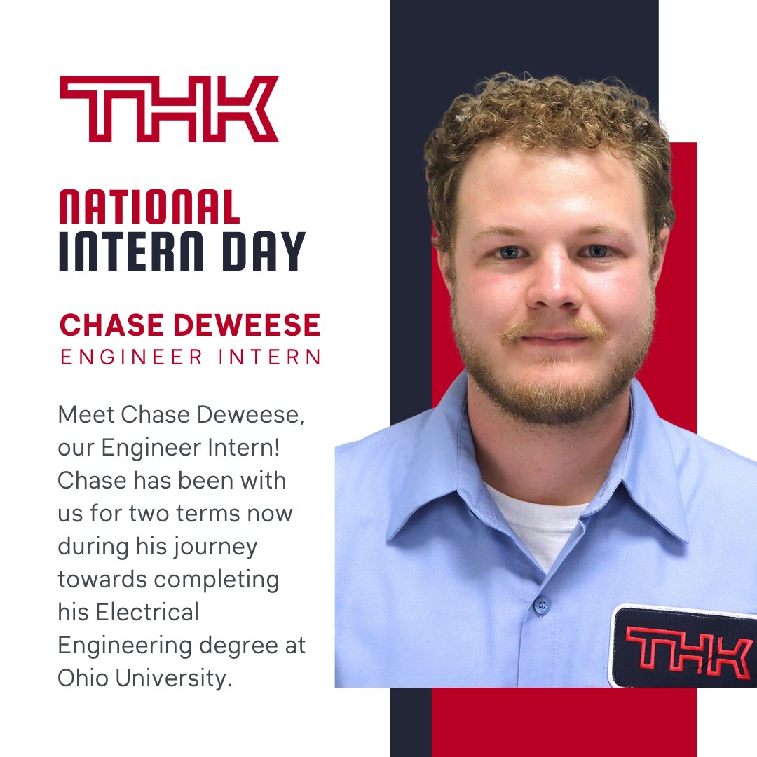 thk_tma's tweet photo. Happy National Intern Day! Meet Chase Deweese, our Engineer Intern! 

Join us in celebrating Chase's remarkable contributions and the future bright path he's carving in the world of engineering!

#THK #Manufacturing #TMA #InternDay #EngineerIntern #Engineering https://t.co/bE1yk1J8JS