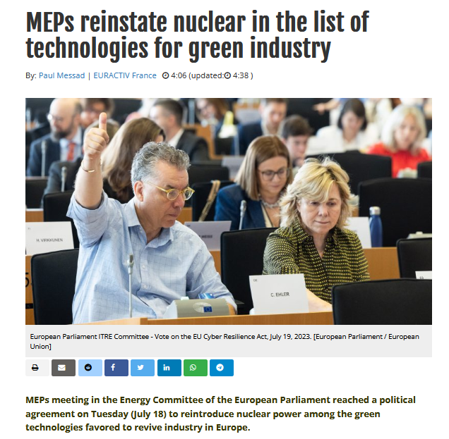 quakes99's tweet photo. Boom!💥 #Europe's MEPs reinstate #Nuclear in the list of #EU technologies for green industry🌲🏭🇪🇺🎆🤠🐂 #Uranium #CarbonFree 24/7 #CleanEnergy #EnergyTransition #EnergySecurity #GreenEnergy #NetZero #ESG #RideTheWave 🌊🏄  https://t.co/o1s4luHipY https://t.co/OpaRm3RfDd