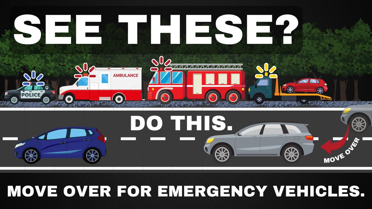 NHTSAgov's tweet photo. Protect first responders. If you see flashing lights on the roadside, #MoveOver. 🚓 🚑 🚒 🚧 https://t.co/3FSlEQpWRJ