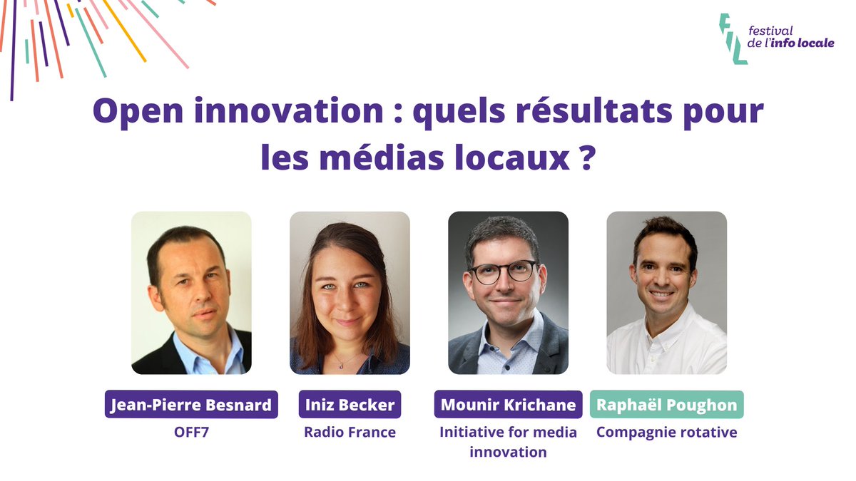 Festival de l'info locale (@filinfolocale) on Twitter photo Depuis plusieurs années, l'open innovation a intégré les médias de proximité. Avec quels résultats ? <a href="/jpbesnard/">Jean-Pierre Besnard</a> <a href="/hypometac/">Hypometac (Iniz Becker)</a> <a href="/mkrichane/">Mounir Krichane</a> dressent le bilan lors d’une table ronde animée par @rapou aborderont
📅 RDV le 28 septembre à 11h30
#infolocale
festival-infolocale.fr/session/open-i… Depuis plusieurs années, l'open innovation a intégré les médias de proximité. Avec quels résultats ? <a href="/jpbesnard/">Jean-Pierre Besnard</a> <a href="/hypometac/">Hypometac (Iniz Becker)</a> <a href="/mkrichane/">Mounir Krichane</a> dressent le bilan lors d’une table ronde animée par @rapou aborderont
📅 RDV le 28 septembre à 11h30
#infolocale
festival-infolocale.fr/session/open-i…