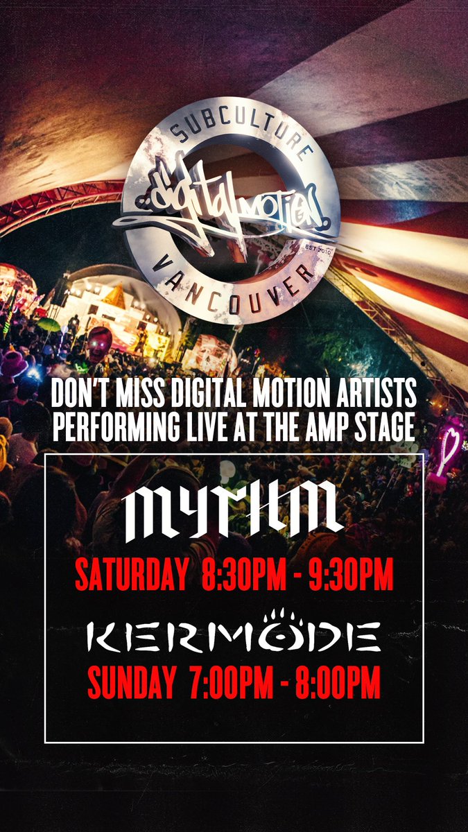 digitalmotionBC's tweet photo. Looking forward to @shambhala_mf all weekend! We have a meet up going down on Saturday 4:30-5:30 at The Amp. Arrive early for a gift while supplies last. Catch @mythmofficial on Saturday 8:30-9:30 and @Kermode_Music 7-8pm Sunday both sets at The Amp #DigitalMotion https://t.co/BoIUJ6iv0X