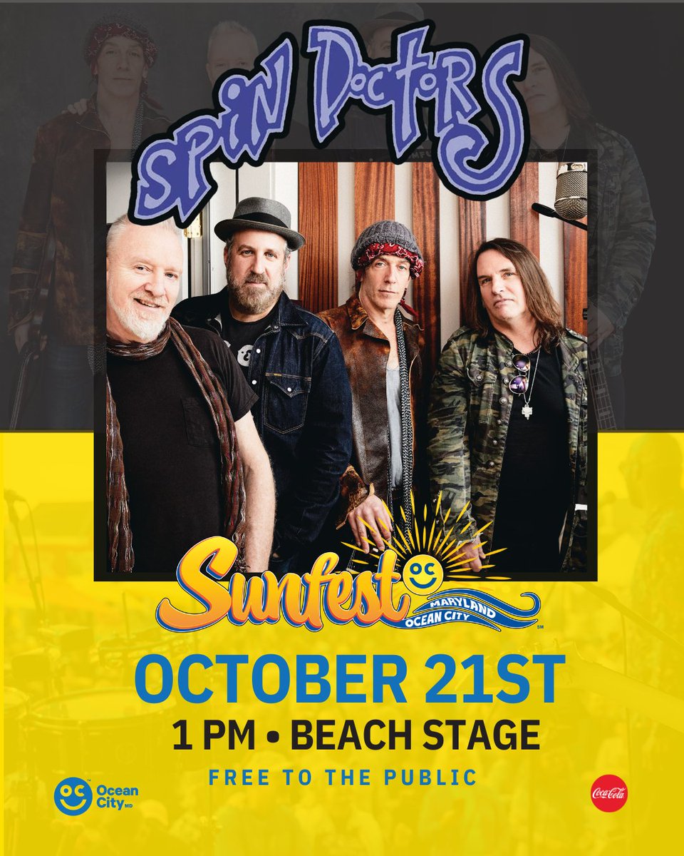OCMaryland's tweet photo. Who else is ready to rock out with the @SpinDoctorsBand? ๐ธSunfest is only 3 months away. Check out the FREE 4-day music lineup. https://t.co/Tzi0fsoYRu
#ocmd #springfest2023 https://t.co/HU4MKiZRzl