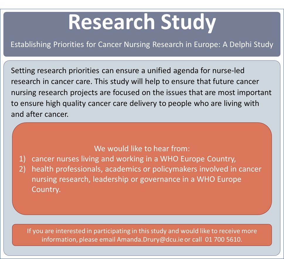 EONS is currently undertaking a research study to determine priorities for cancer nursing research over the next 5 years. We would like cancer nurses from across Europe to share their views on the proposed priorities. For more information see: survey.zohopublic.eu/zs/DkDHdc.