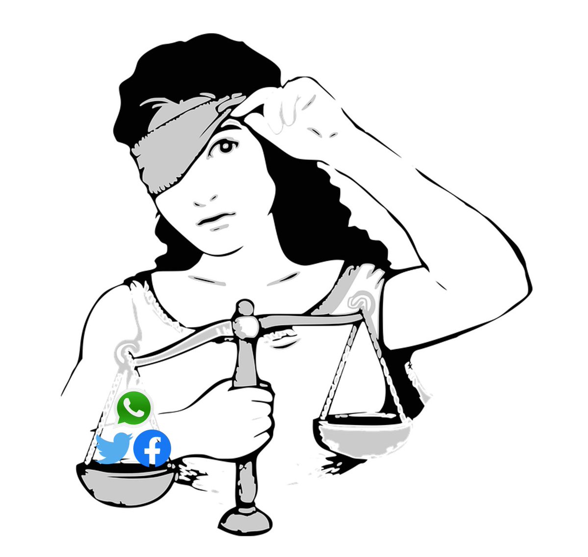 Blindfolded lady. Swiftly chasing viral wrongs. Everyone else waits.