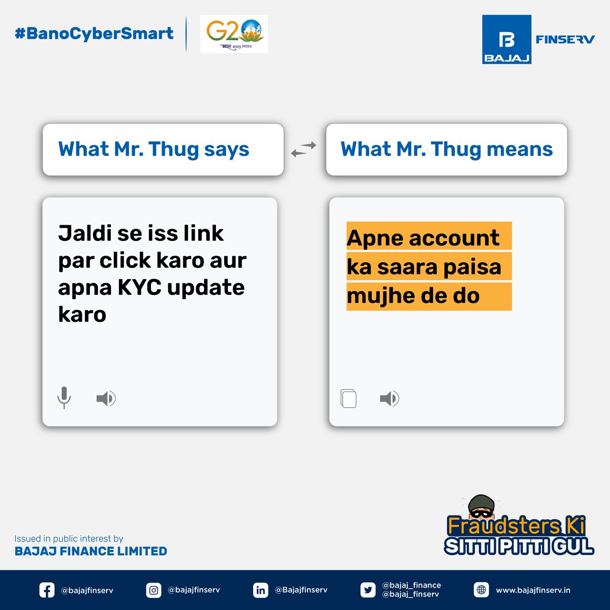 Bajaj_Finance's tweet photo. Paise se hai agar pyaar? Toh Mr. Thug ke unverified links ko karo inkaar. https://t.co/sGOvR2N9fr