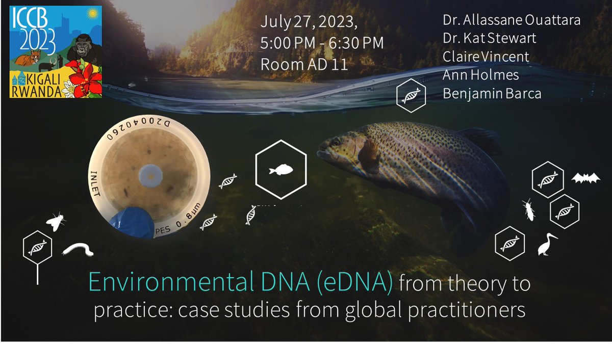 Last but not least! To wrap up your time at #ICCB2023 in Kigali join us on Thursday afternoon at 5pm (Room AD11) for a symposium about #eDNA for #conservation in practice with a wonderful lineup of speakers and what we hope will be some interesting discussions!