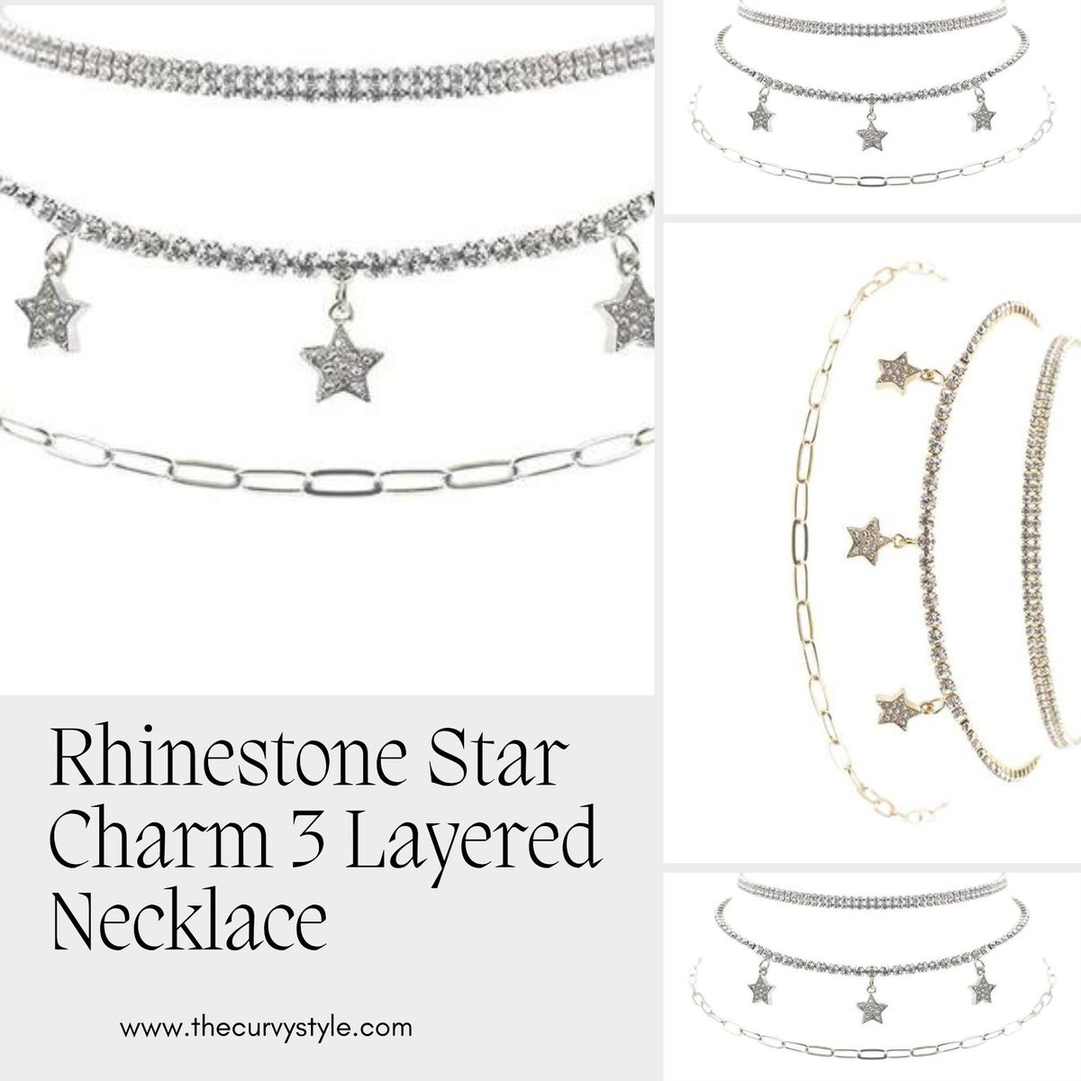 🌠 Add some celestial sparkle to your look with our enchanting Rhinestone Star Charm 3 Layered Necklace!⭐️✨ This dazzling piece is perfect for those who love all things cosmic and chic. thecurvystyle.com/products/fbj2-… . #CosmicChic #CelestialFashion #StarryStyle
