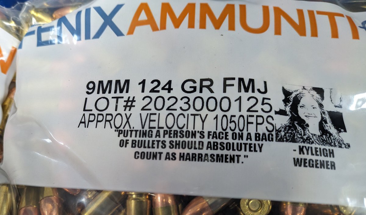 FenixAmmunition's tweet photo. It was tough to fit her entire fat face on the bag, but we managed. https://t.co/Qf9Th0tDv4