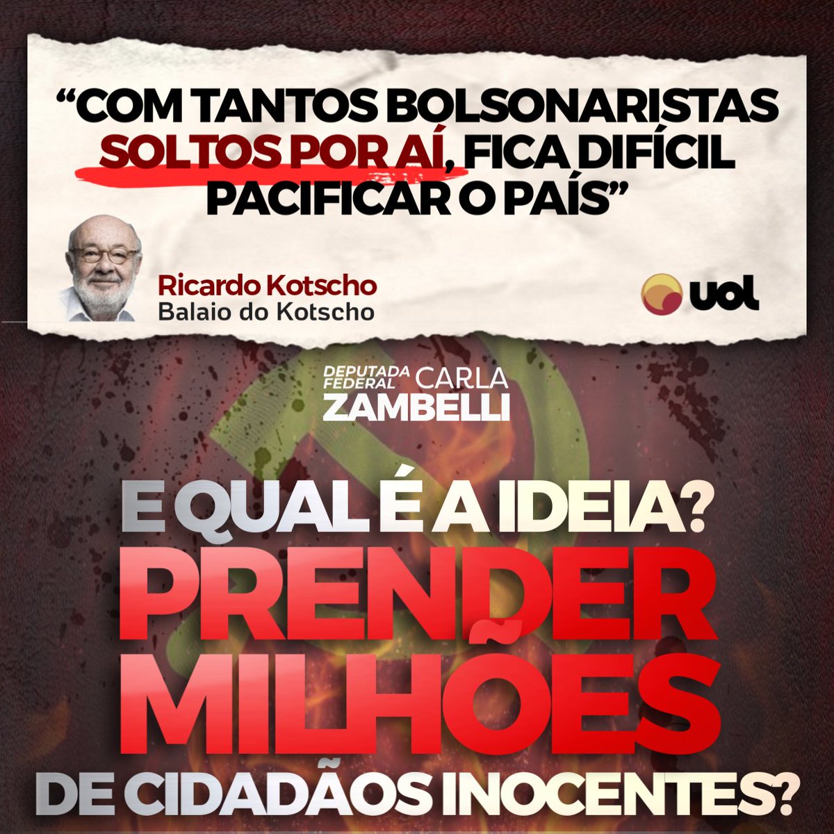 ZambelliRita_'s tweet photo. Essa é a ideia, Kotsch? 

Eliminar a oposição é histórico nos regimes ditatoriais https://t.co/dzu2kyYYGa