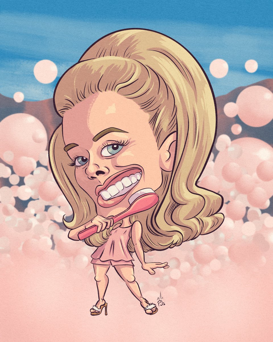 PrincessPajama2's tweet photo. The way Margot Robbie brushes her teeth in the Barbie trailer tickled my funny bone, so here's a caricature of her in that scene. Who should I draw next?

#cute #caricature #barbie #margotrobbie #procreate #portraitart #commissionsopen https://t.co/7XPTc5pOtD
