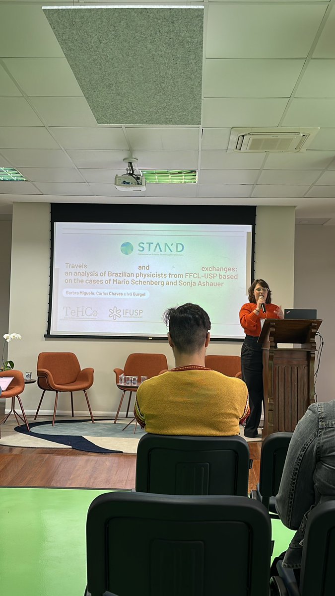 FelipeTrujillo's tweet photo. Barbra Miguele de Sá in representation of Carlos Chaves & Iva Gurgel giving the final talk of the first session of today with an collective effort from master students in analysing travel in Brazilian Physics! #STAND23 https://t.co/QGlRVKiX8b