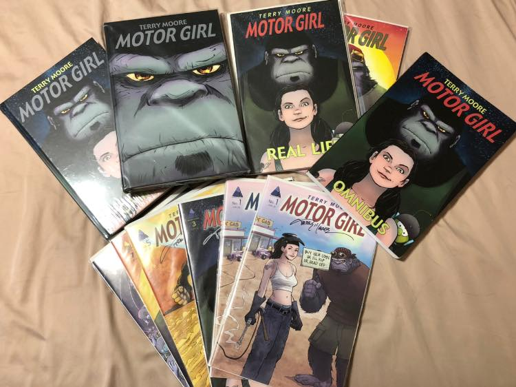 M00NLIGHTSTUDI0's tweet photo. @TerryMooreArt's #MotorGirl complete run. Hardcover omnibus and #abstractstudiocomics exclusive hardcover, softcover omnibus, both tpb editions and all single issues signed by Terry with 1st and 2nd print of #1 #SamAndMike #USMC #PTSD #War #ComicBook #ComicArt https://t.co/f4dweLOrsX