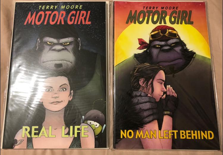 M00NLIGHTSTUDI0's tweet photo. @TerryMooreArt's #MotorGirl complete run. Hardcover omnibus and #abstractstudiocomics exclusive hardcover, softcover omnibus, both tpb editions and all single issues signed by Terry with 1st and 2nd print of #1 #SamAndMike #USMC #PTSD #War #ComicBook #ComicArt https://t.co/f4dweLOrsX