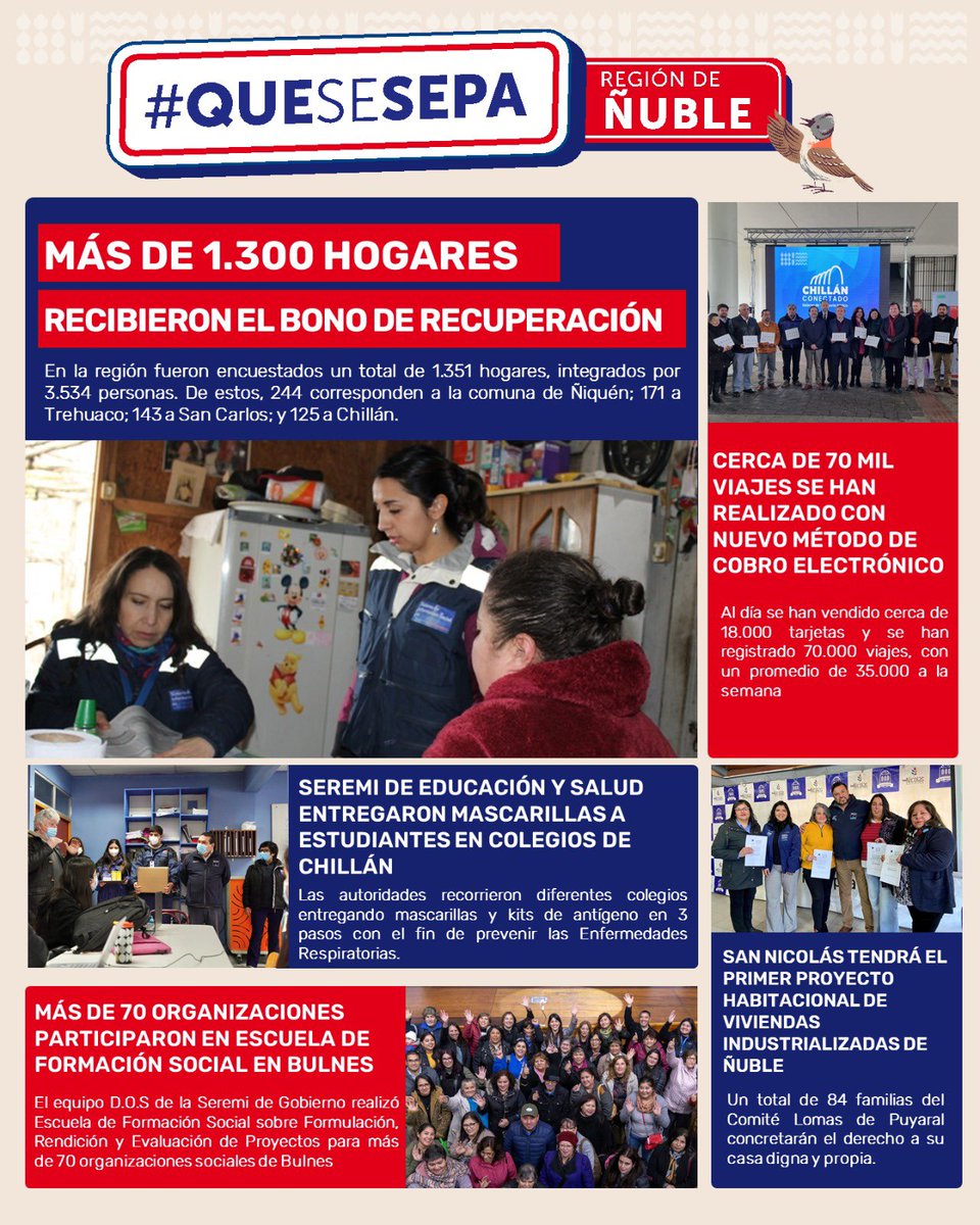 #QueSeSepa la gestión del <a href="/gobiernodechile/">Gobierno de Chile</a> en Ñuble! ✅️

👉 Más de 1.300 hogares ya han recibido el Bono de Recuperación 💸🌧
