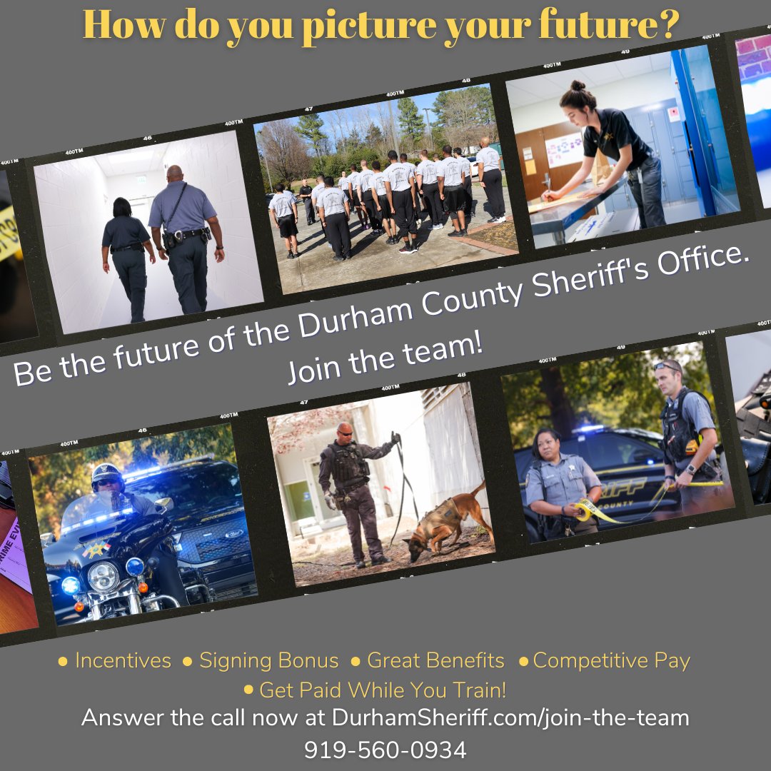 DurhamSheriff's tweet photo. News |  The Durham County Sheriff's Office announces competitive hiring salaries for both Deputy Sheriff and Detention Officer positions. https://t.co/qYii67G7Ip https://t.co/Xb7lqmrJ28
