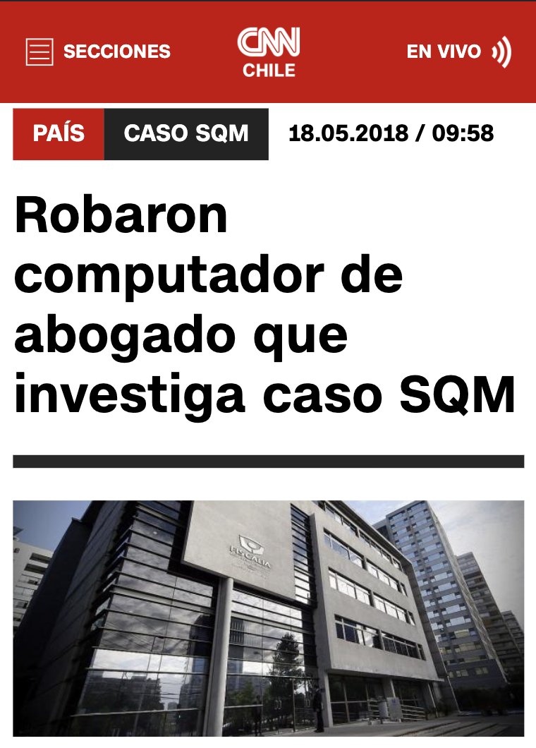 BotCheckerCL's tweet photo. "Robos" Caso SQM

🕵️‍♂️ 30 de Mayo de 2016:  
Roban 20 computadores de oficinas del SII (Providencia). 

🕵️‍♂️ 31 de Mayo de 2016: 
Roban en simultaneo las 3 (TRES) oficinas de Pablo Longeira (Providencia)

🕵️‍♂️18 de Mayo de 2018: 
Roban computador de abogado que investigaba caso SQM