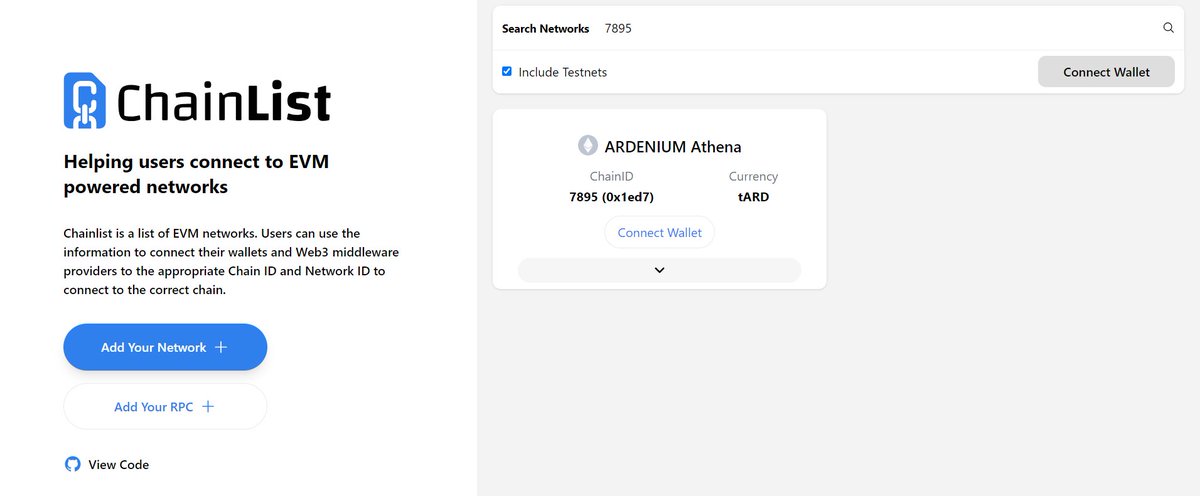 ArdeniumNetwork's tweet photo. ATHENA TESTNET LISTINGS ON CHAINLIST

Now you can found Athena ( Ardenium Testnet ) at https://t.co/dsxtn18r84

Connect and add our Network to your wallet ^_^

Link : https://t.co/aqqbyvSmRE https://t.co/23hnuLYMma