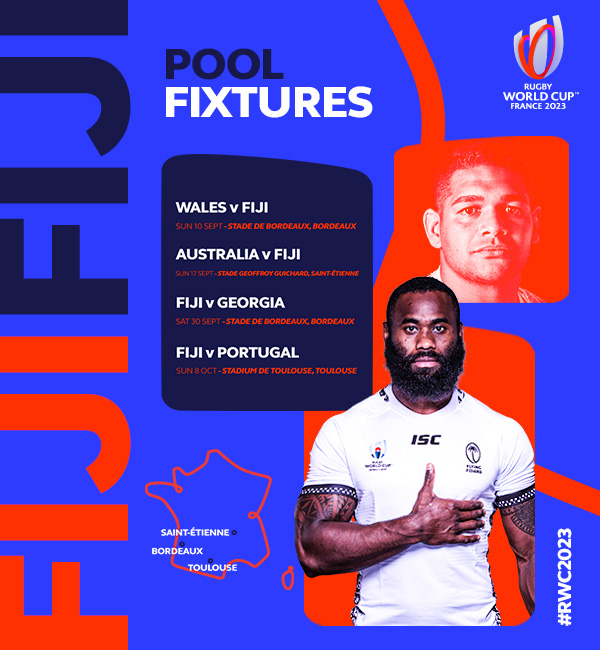 rugbyworldcup's tweet photo. Fixtures for @fijirugby at #RWC2023, how do you think they'll do? 🙌

#RWC2023 https://t.co/H0BScTvmKO