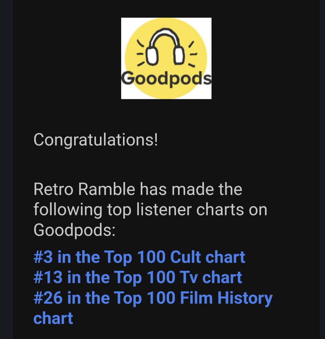 retrorambleblog's tweet image. Thanks to all the people who have voted and reviewed us on @GoodpodsHQ!

#podcast #podreview #moviepodcast #cultmovies