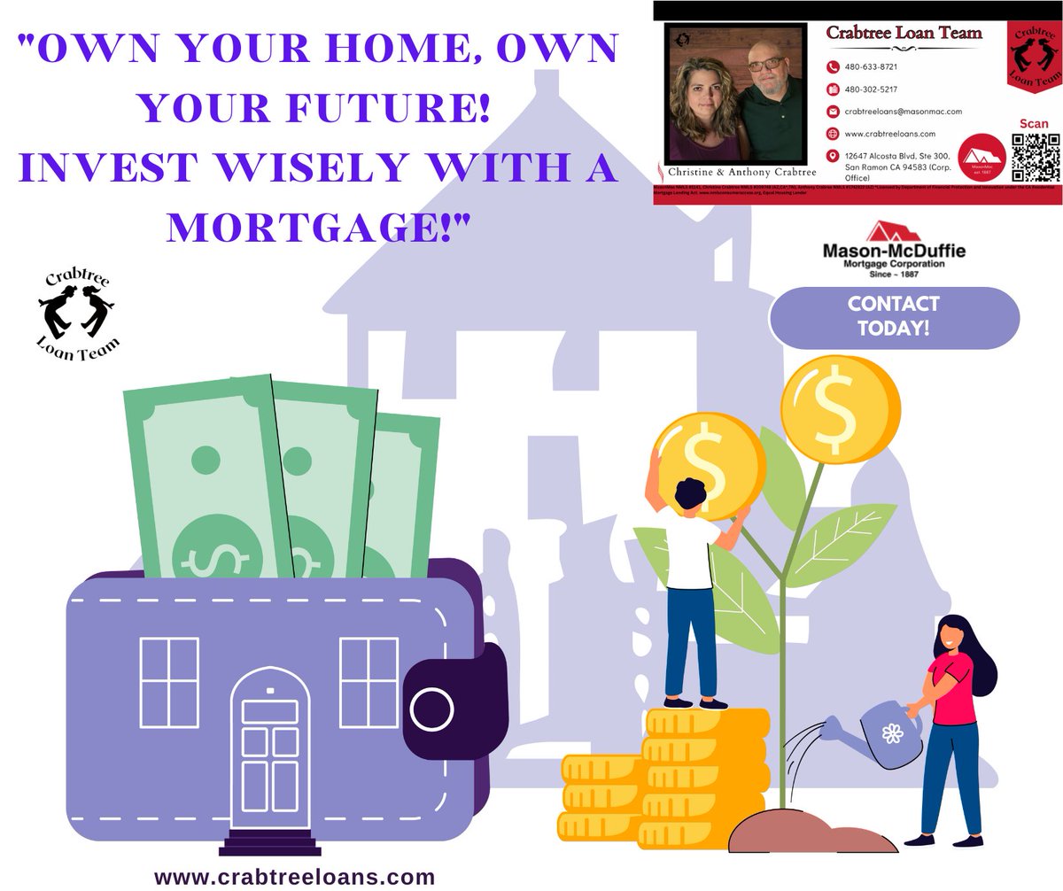 CrabtreeLT's tweet image. &quot;Own Your Home, Own Your Future! Invest Wisely with a Mortgage!&quot;

#Homeownership, #BuildEquity, #FinancialFuture, #HomeInvestment, #StabilityAndFreedom, #HappyHomeowner