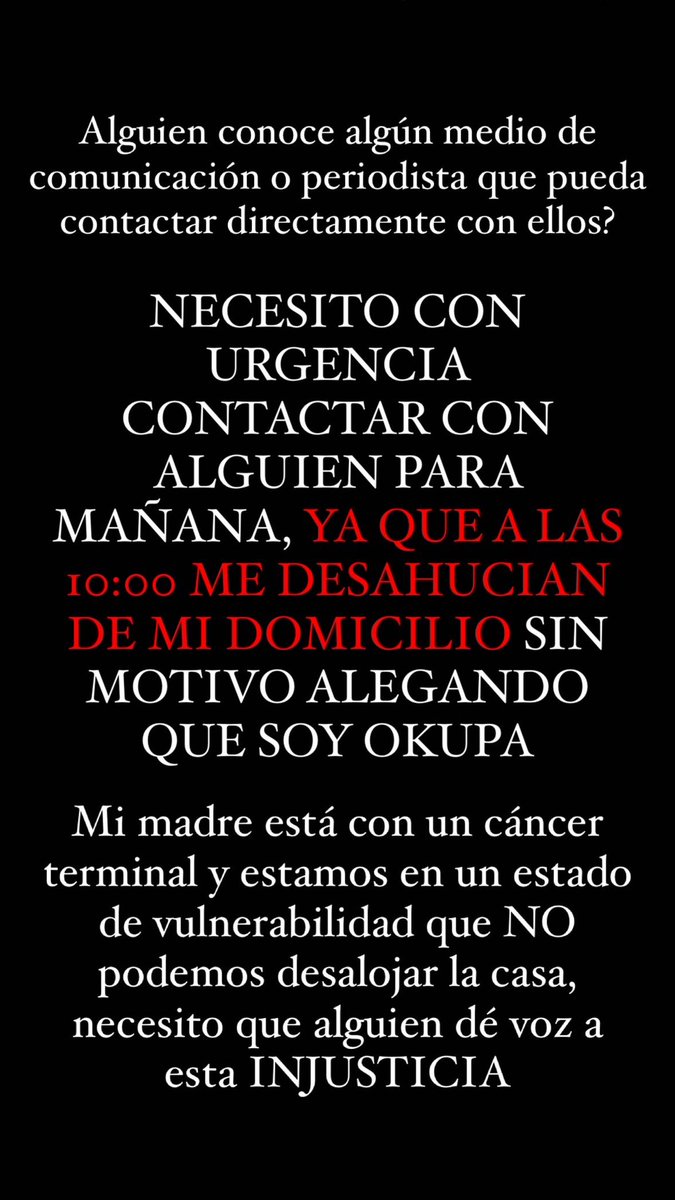 ⚠️MAÑANA ME DESAHUCIAN DE MI CASA CON MI MADRE ENFERMA!!! Por favor que alguien haga caso a esta injusticia!!!
Si podéis moverlo, necesito ayuda URGENTE!!!⚠️