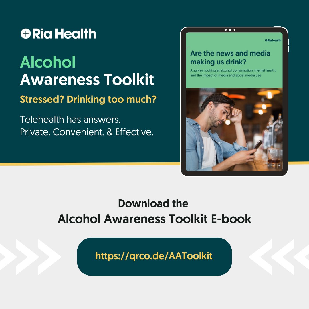 RiaHealthSF's tweet photo. Telehealth has the answers and so does Ria Health. Private. Convenient. &amp; Effective. 

Let your employees or members know that clinically-effective treatment for alcohol misuse is available.  

Download our Alcohol Awareness toolkit ebook here:
https://t.co/wIvWFrFLV7 https://t.co/TmRz8HOF8A