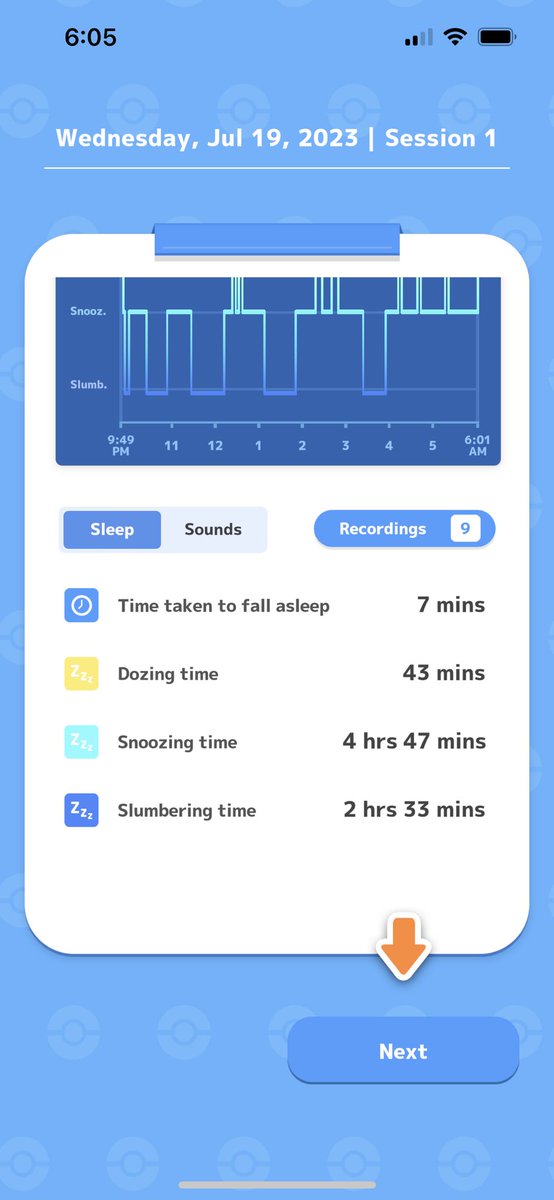 AllisonMH93's tweet photo. I don’t know about you but studying my own sleep on an app is easier/less anxiety then finding a doctor. Pokémon sleep caught me snoring and having some movement in my sleep. This app is cool and can’t wait to study more of my sleep. #PokemonSleep https://t.co/nR6mqF46F7