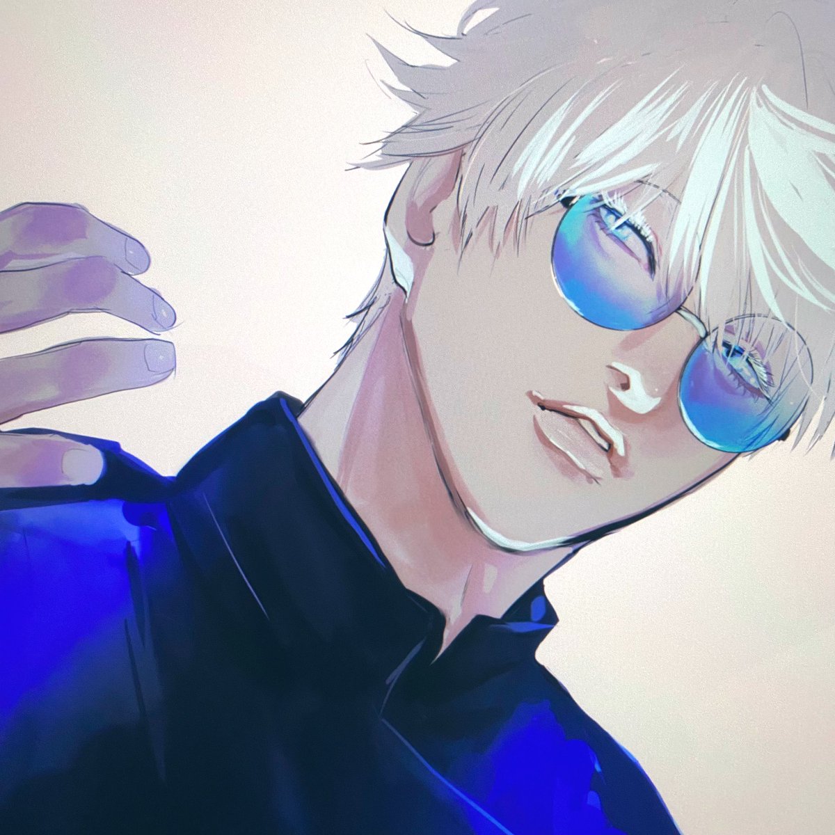 gojou satoru 1boy male focus white hair solo blue eyes round eyewear short hair  illustration images