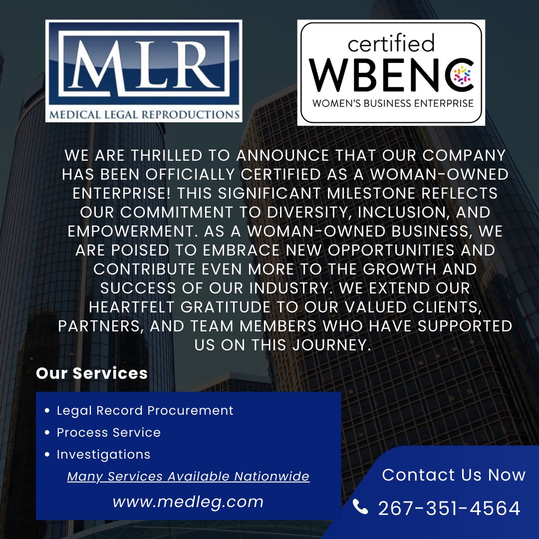 medleginc's tweet photo. #womanownedbusiness #legalindustry #law #medical #legalrecords #litigation https://t.co/0U5OCFa4Bu