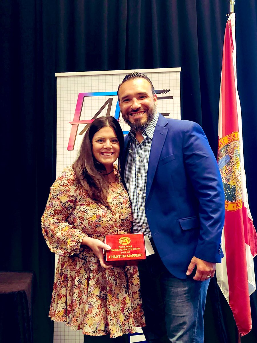 Mrs_Marrero24's tweet photo. Thrilled to be recognized as the #FACTE Rookie Teacher of the year! Hugh thanks to my incredible students and supportive colleagues for making this possible. Let's keep inspiring the next generation! #CTEteacher #Grateful #TeachingPassion https://t.co/cLby8GVDcX